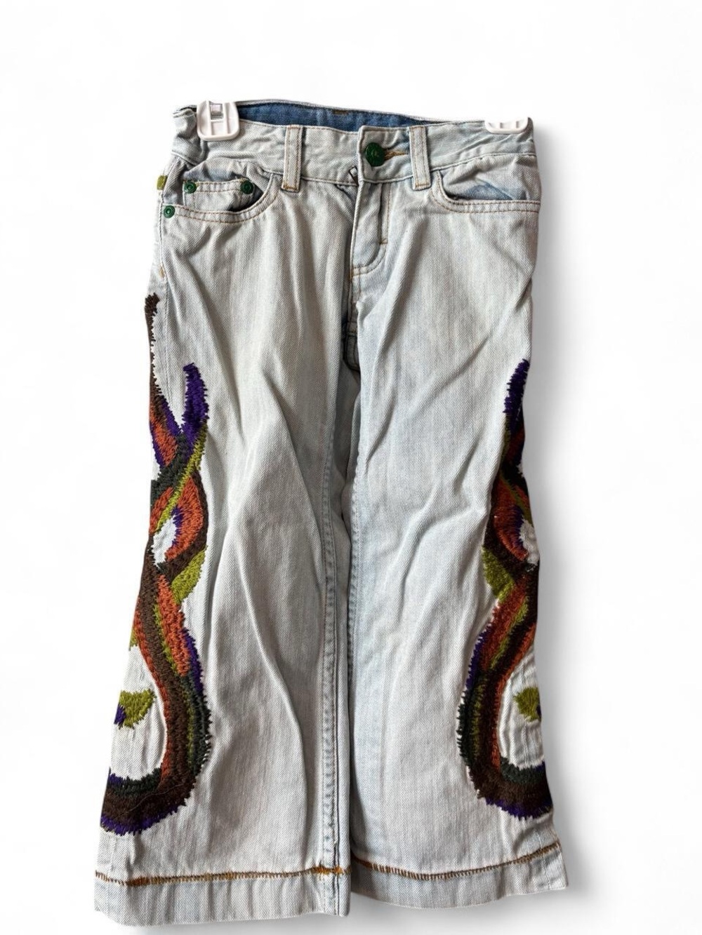 Oilily Luxary Light Wash girls Jeans with Multicolor Embroidered Side Panels